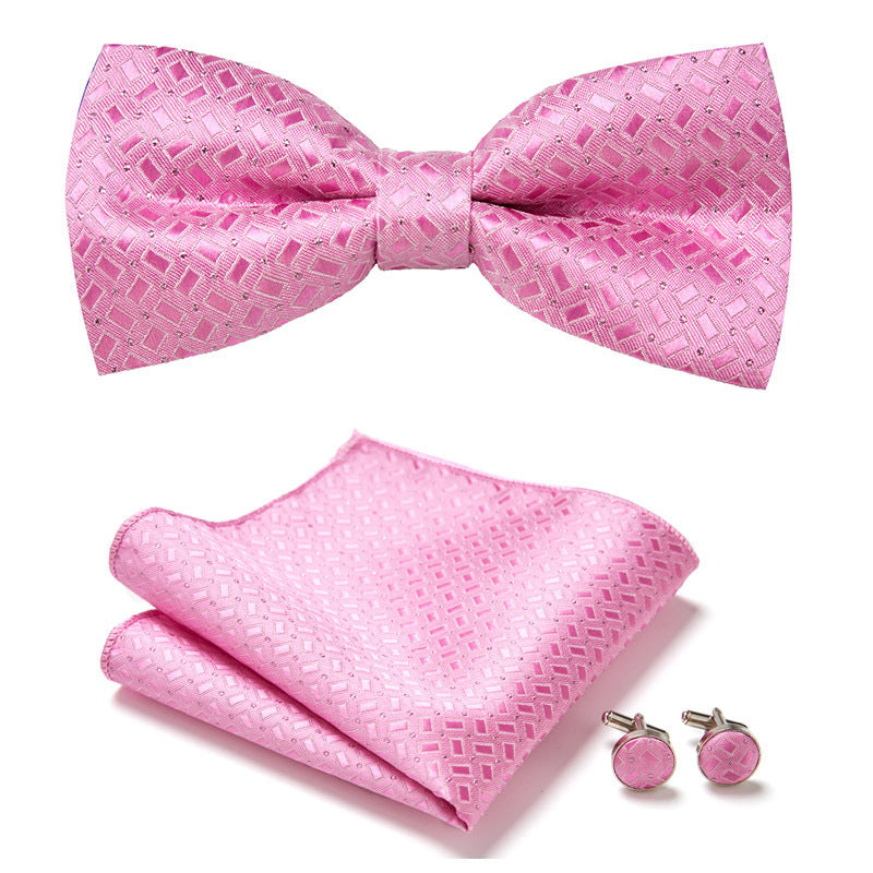 Men's Bow Tie Set – Pocket Square & Cufflinks, Polyester & 36 Designs