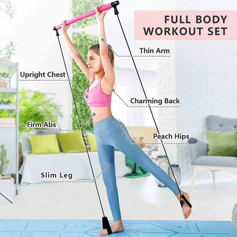 Pilates-Stange mit Widerstandsbändern für effektives Ganzkörpertraining – Ideal für Fitness und Rehabilitation