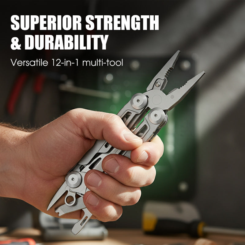 12-in-1 Klappmultitool mit Zange – Kompakter Edelstahl Multitool für Outdoor, Camping & Notfälle