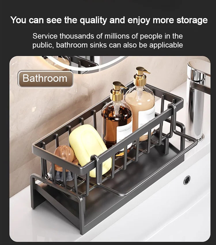 Kitchen Sink Organizer – Stainless Steel, Drip Tray & Towel Bar, 23×9×10 cm