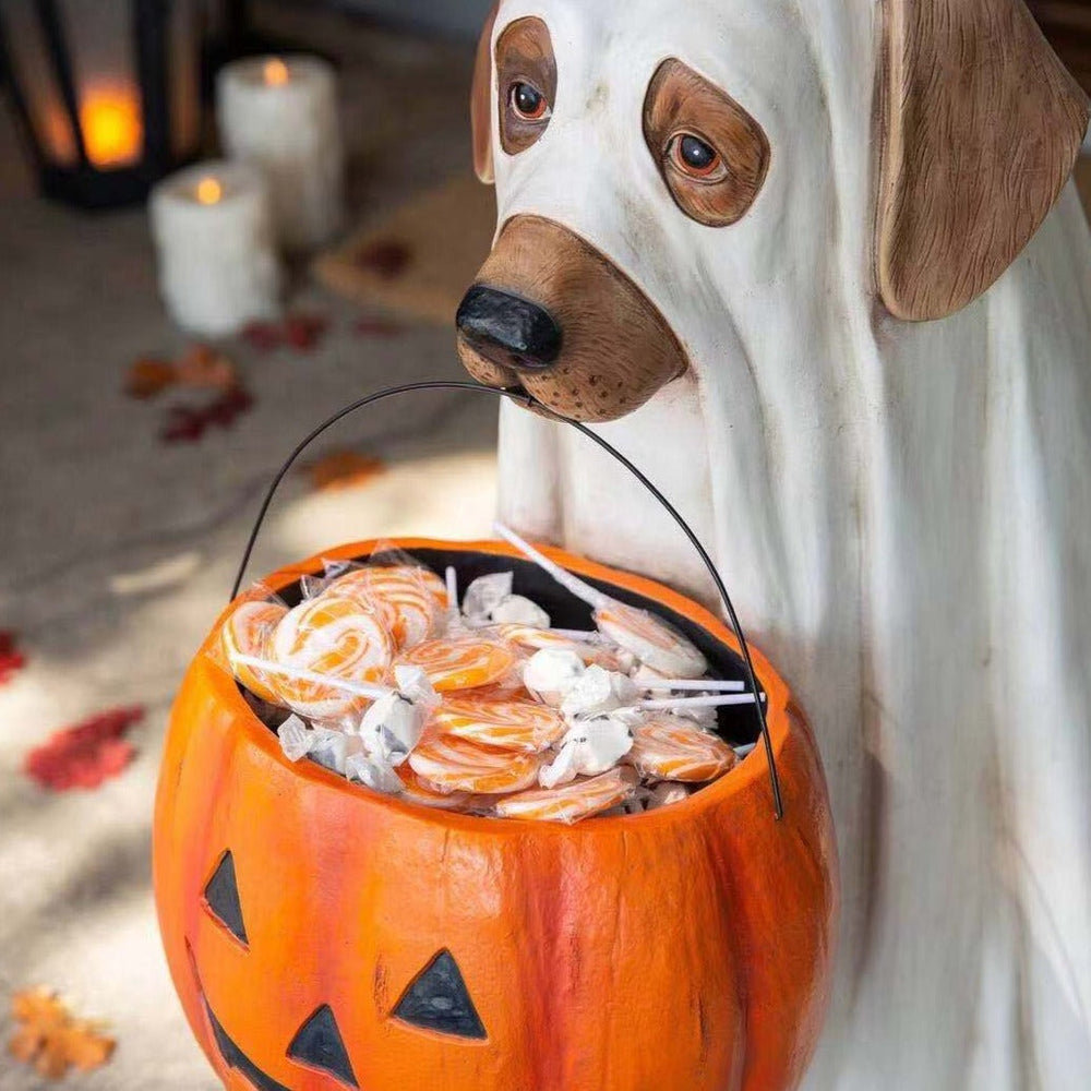 Resin Pumpkin Puppy Garden Figurine