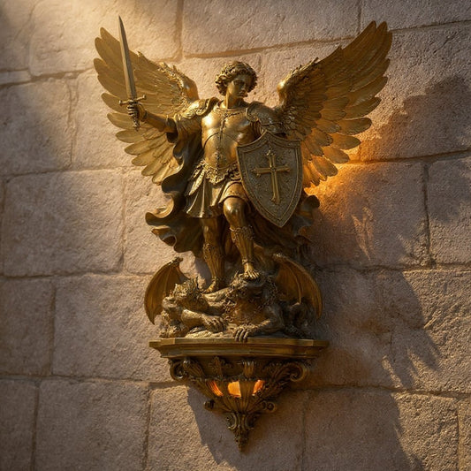 Archangel Michael LED Wall Light – Sculpted Gold Finish & Warm White