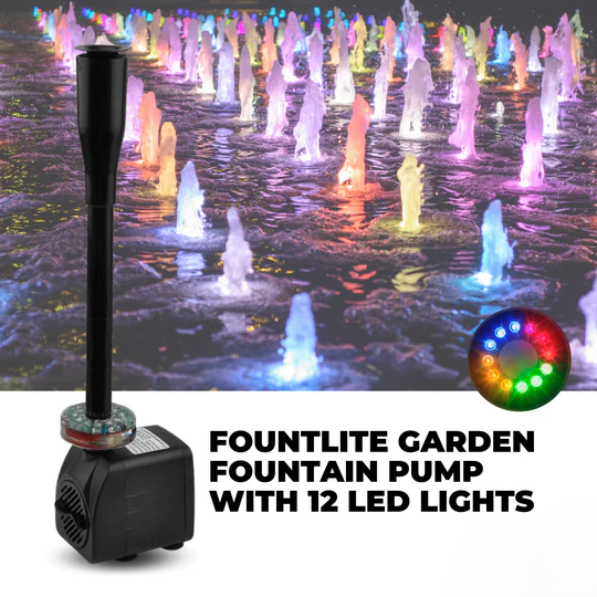 LED Garden Fountain Pump – 2000L/h, 12 LED Lights & IP68 Waterproof
