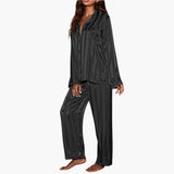 Women's Pajama Set – Satin, Button Top & Stripe Design