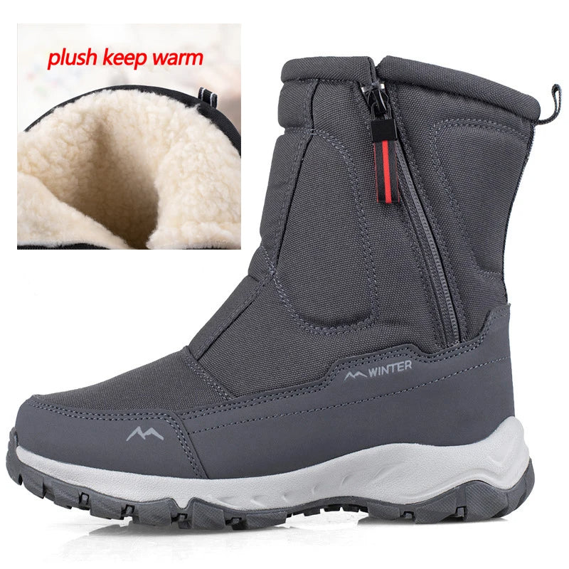 Warm Mid-Height Winter Snow Boots - Gray