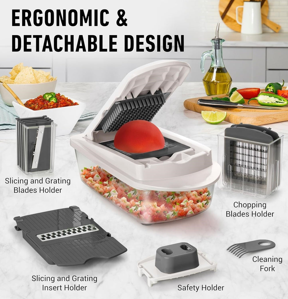 10-in-1 Vegetable Slicer with 8 Versatile Blades – Quick Cutting, Chopping & Grating for Effortless Meal Prep!