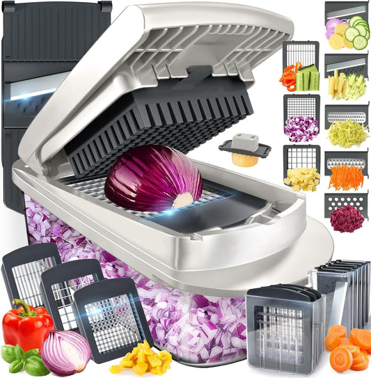 10-in-1 Vegetable Slicer with 8 Versatile Blades – Quick Cutting, Chopping & Grating for Effortless Meal Prep!