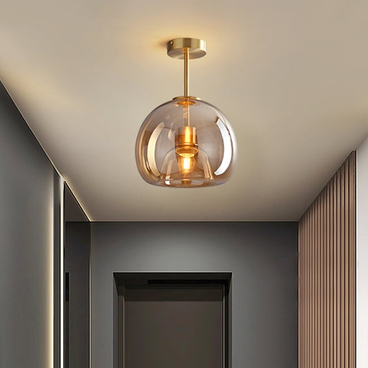 Ceiling Light – Vintage Bubble Glass, Amber Finish & Flush Mount Design