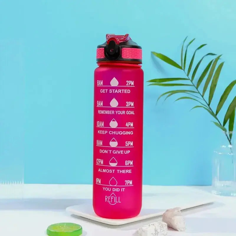 1L Inspirational Time Marked Water Bottle - Motivational Hydration Tracker for Daily Goals