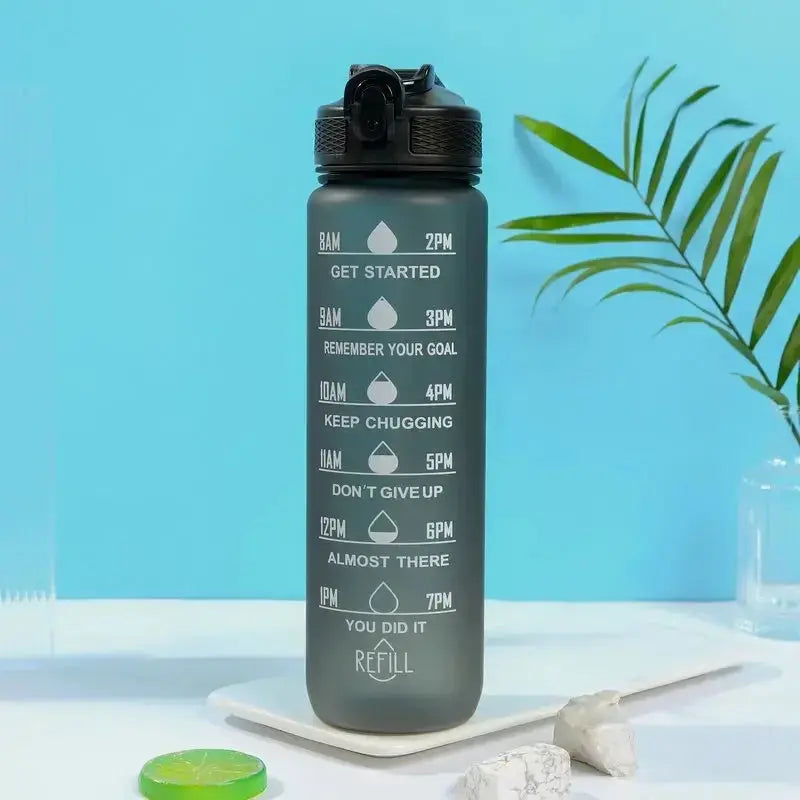 1L Inspirational Time Marked Water Bottle - Motivational Hydration Tracker for Daily Goals