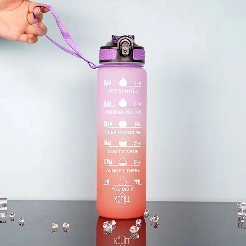 1L Inspirational Time Marked Water Bottle - Motivational Hydration Tracker for Daily Goals