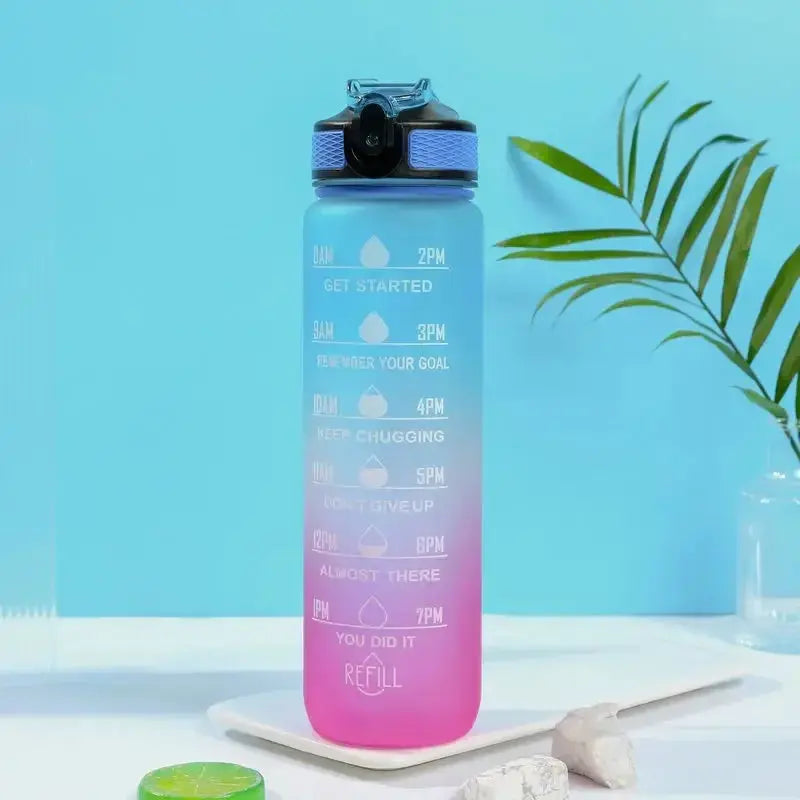 1L Inspirational Time Marked Water Bottle - Motivational Hydration Tracker for Daily Goals