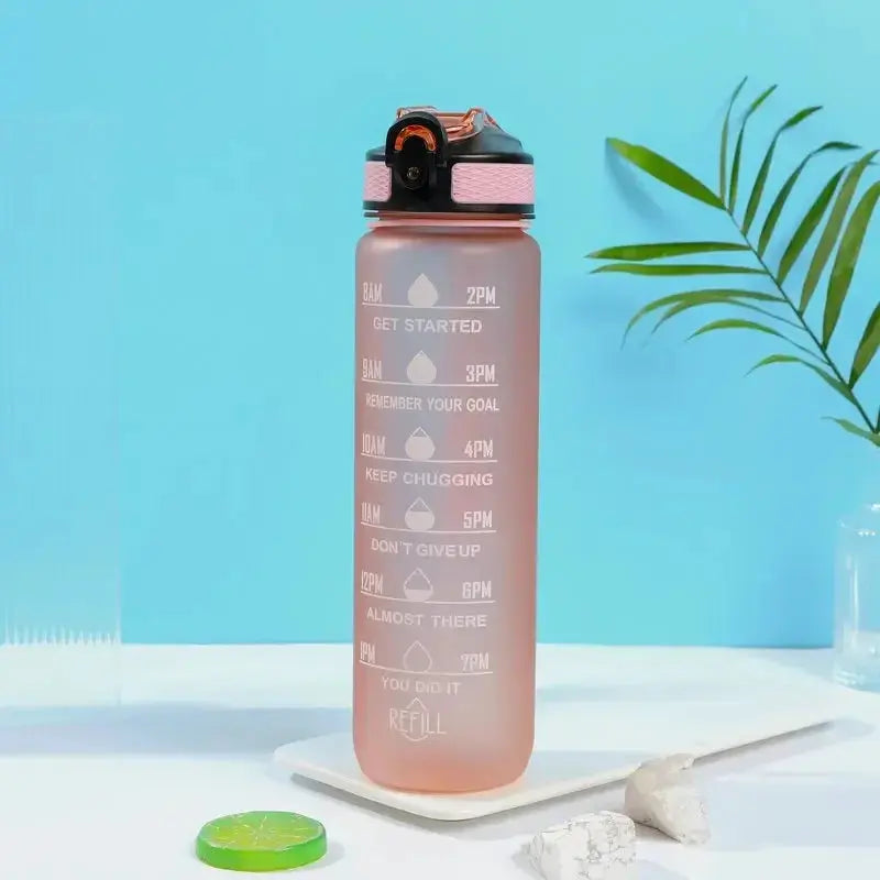 1L Inspirational Time Marked Water Bottle - Motivational Hydration Tracker for Daily Goals