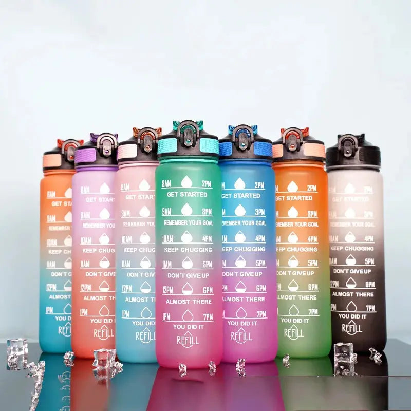 1L Inspirational Time Marked Water Bottle - Motivational Hydration Tracker for Daily Goals