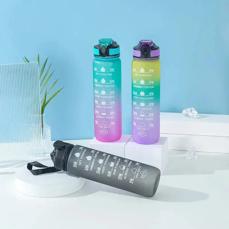 1L Inspirational Time Marked Water Bottle - Motivational Hydration Tracker for Daily Goals