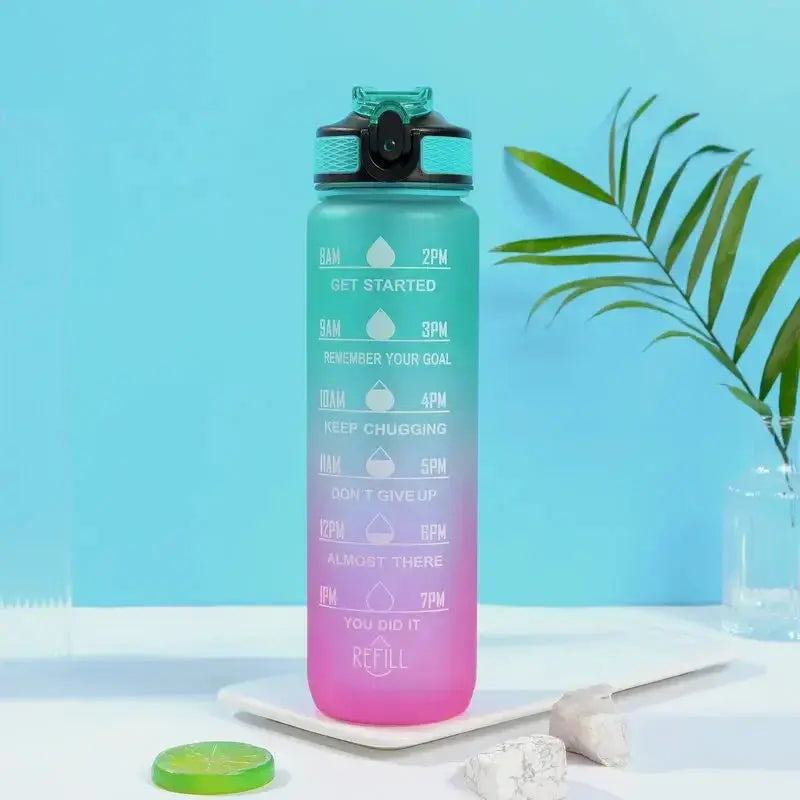 1L Inspirational Time Marked Water Bottle - Motivational Hydration Tracker for Daily Goals