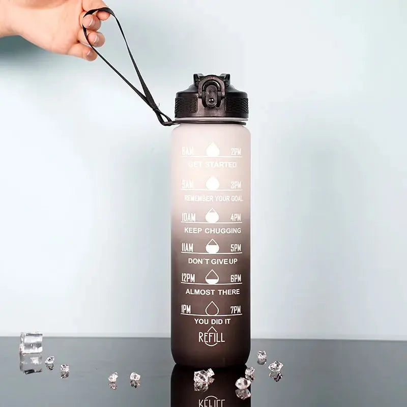 1L Inspirational Time Marked Water Bottle - Motivational Hydration Tracker for Daily Goals