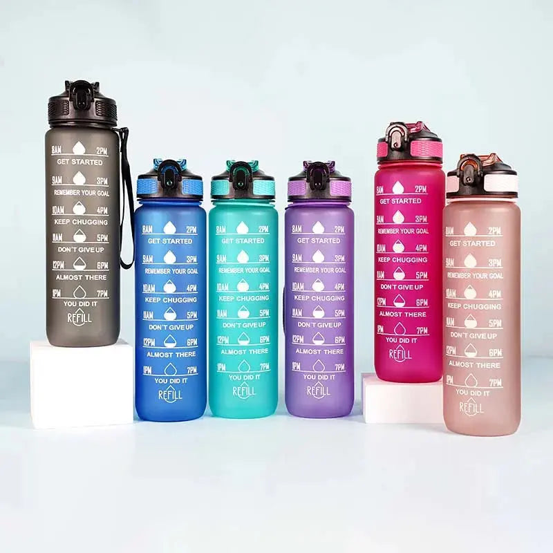 1L Inspirational Time Marked Water Bottle - Motivational Hydration Tracker for Daily Goals