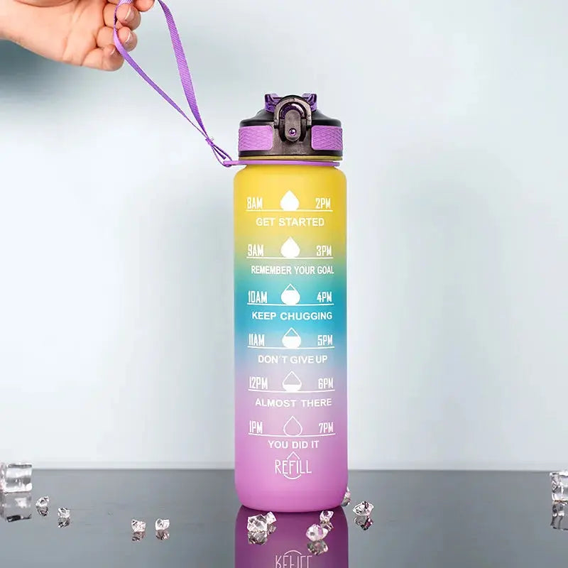 1L Inspirational Time Marked Water Bottle - Motivational Hydration Tracker for Daily Goals
