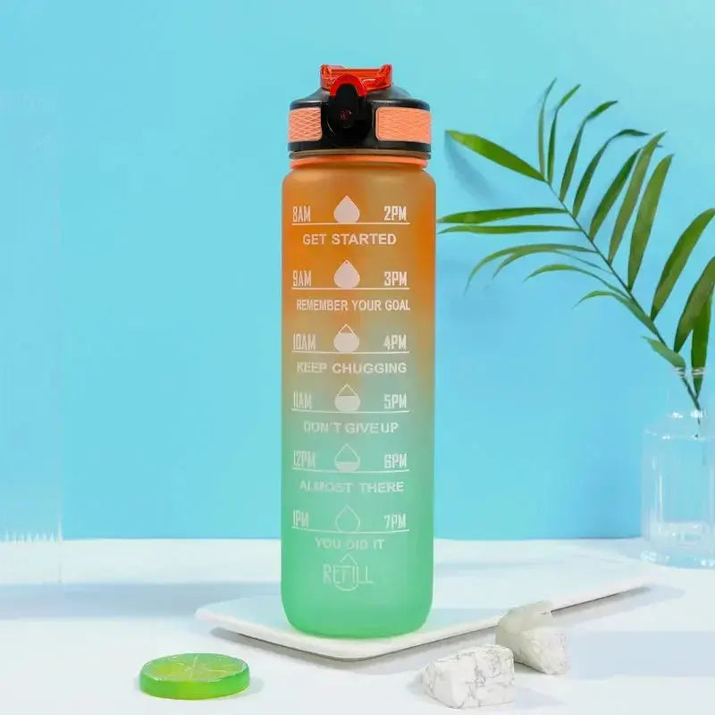 1L Inspirational Time Marked Water Bottle - Motivational Hydration Tracker for Daily Goals