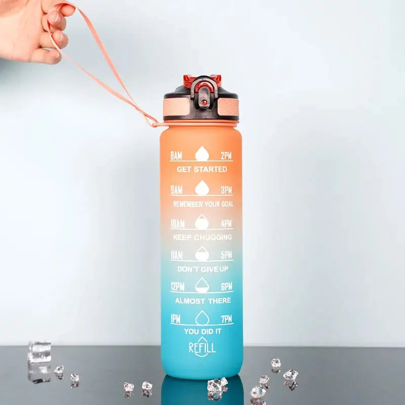 1L Inspirational Time Marked Water Bottle - Motivational Hydration Tracker for Daily Goals