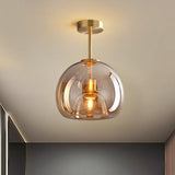 Vintage Bubble Glass Ceiling Light | Retro Amber Glass Pendant