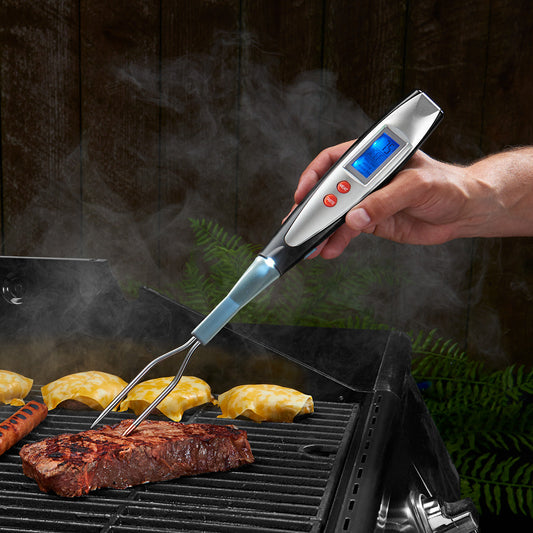 BBQ Fork Thermometer – Digital Grill Probe, Stainless Steel & LED Light