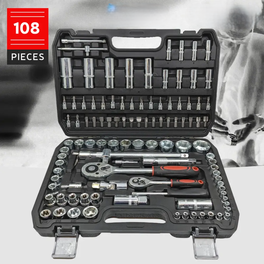 108-Piece Chrome Vanadium Ratchet Wrench Set - TorqueMaster