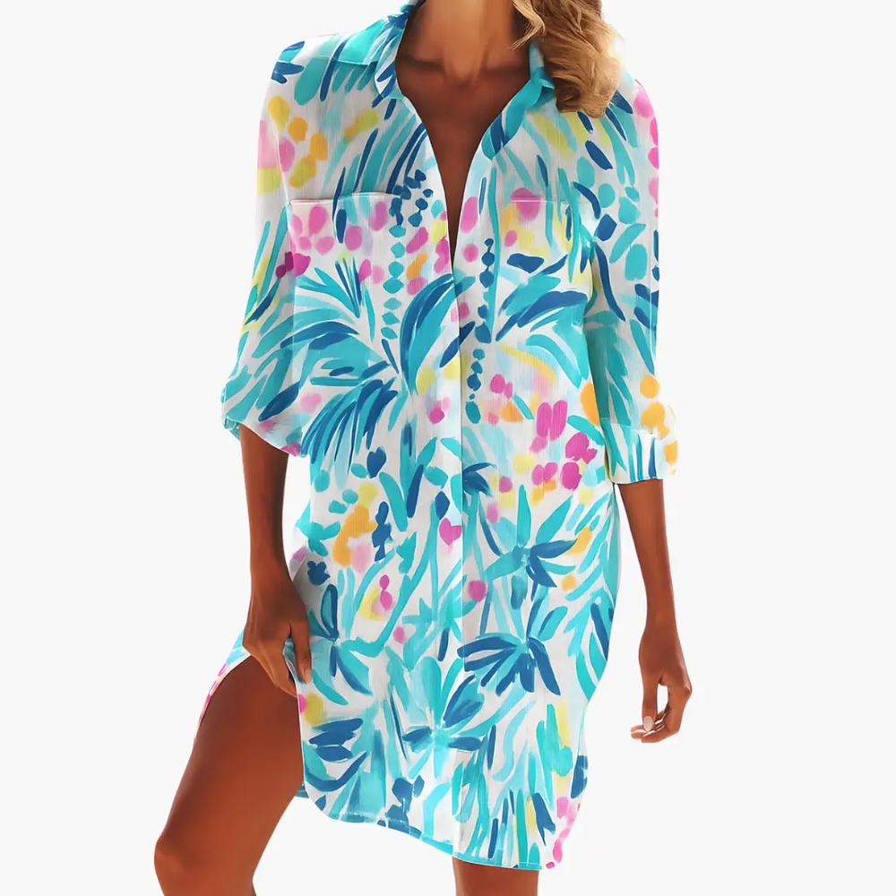 Women's Shirt Dress – Long Sleeve, Button Front & Knee Length