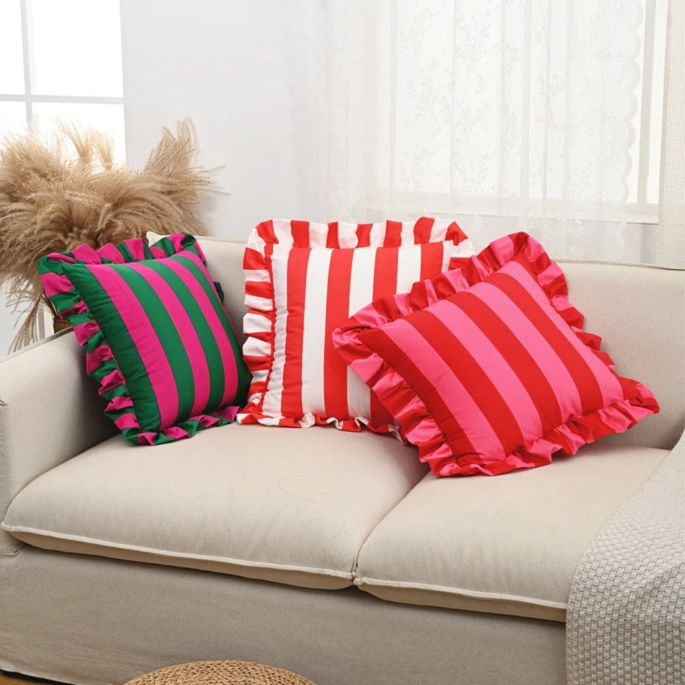Ruffle-Edge Cushion Cover – Microfiber, 45×45cm & Striped Design