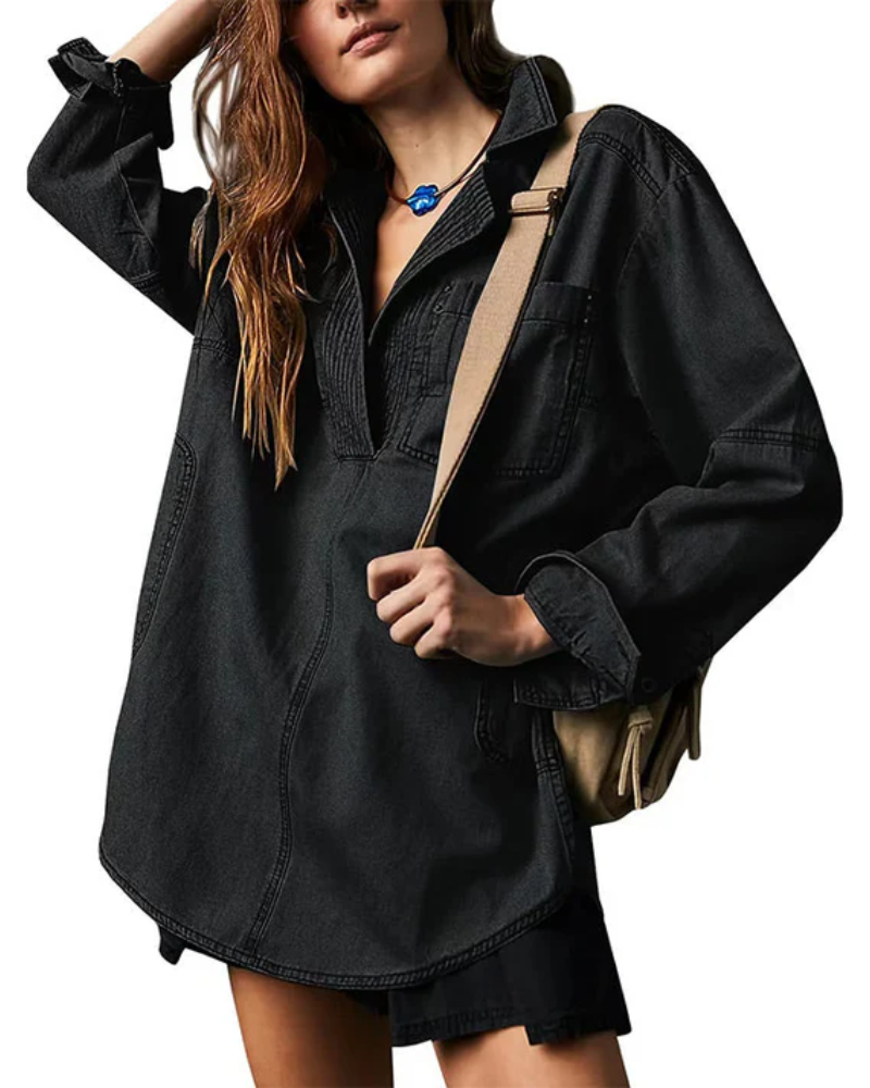 **Micah™ Oversized Denim Pullover - Stylish & Comfortable Casual Wear for All Seasons**
