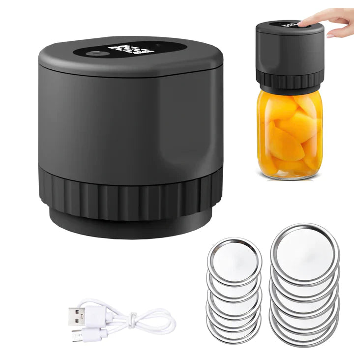 Electric Mason Jar Vacuum Sealer – USB Rechargeable, Wide-Mouth & Regular Lids, 30-Second Seal