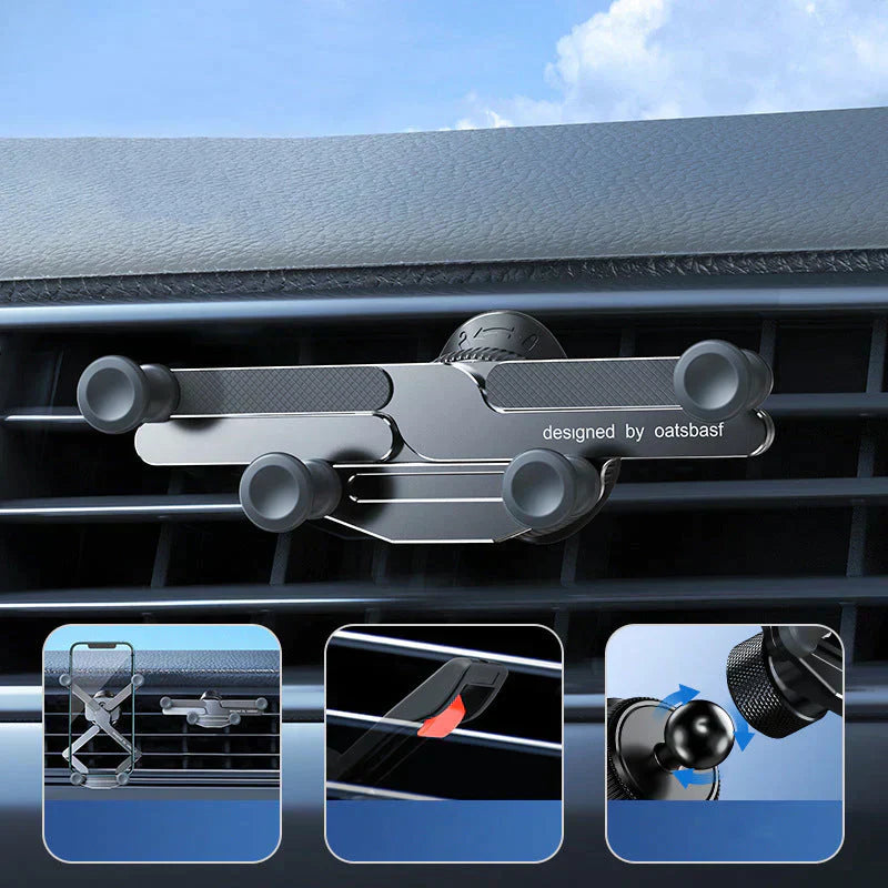 Car Phone Mount – 360° Rotation, Vent/Suction Clip & Aluminum Build