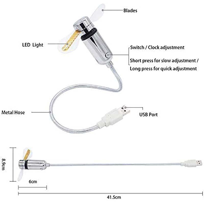 USB Desk Fan – LED Clock & Temperature Display, 41cm Flexible Gooseneck