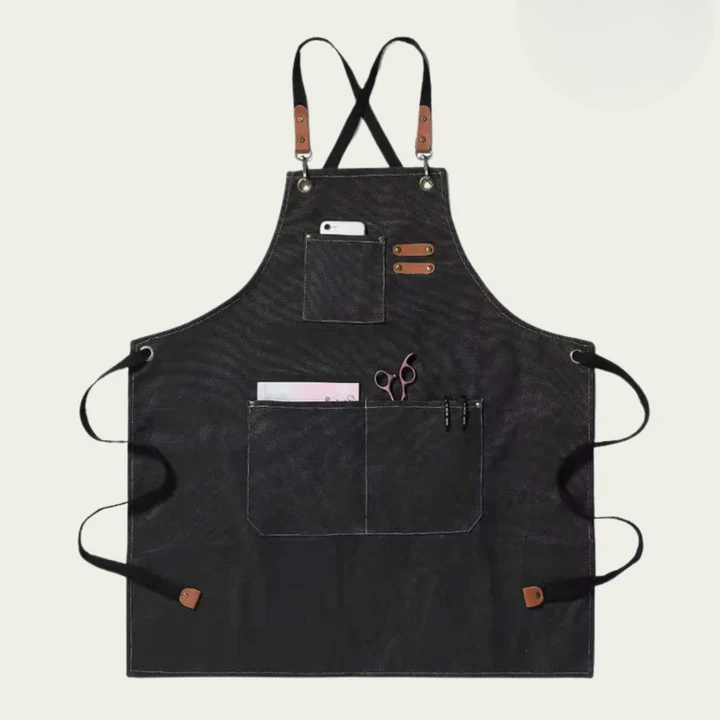 Multifunctional Canvas Work Apron with Cross-Back Straps and Multiple Pockets for Crafts and DIY Projects