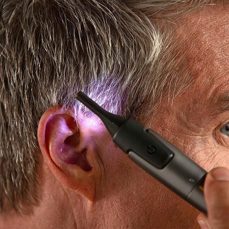 Nose & Ear Hair Trimmer – Ultra-Thin LED Light, Stainless Steel Blades, 15×2.5cm Grey