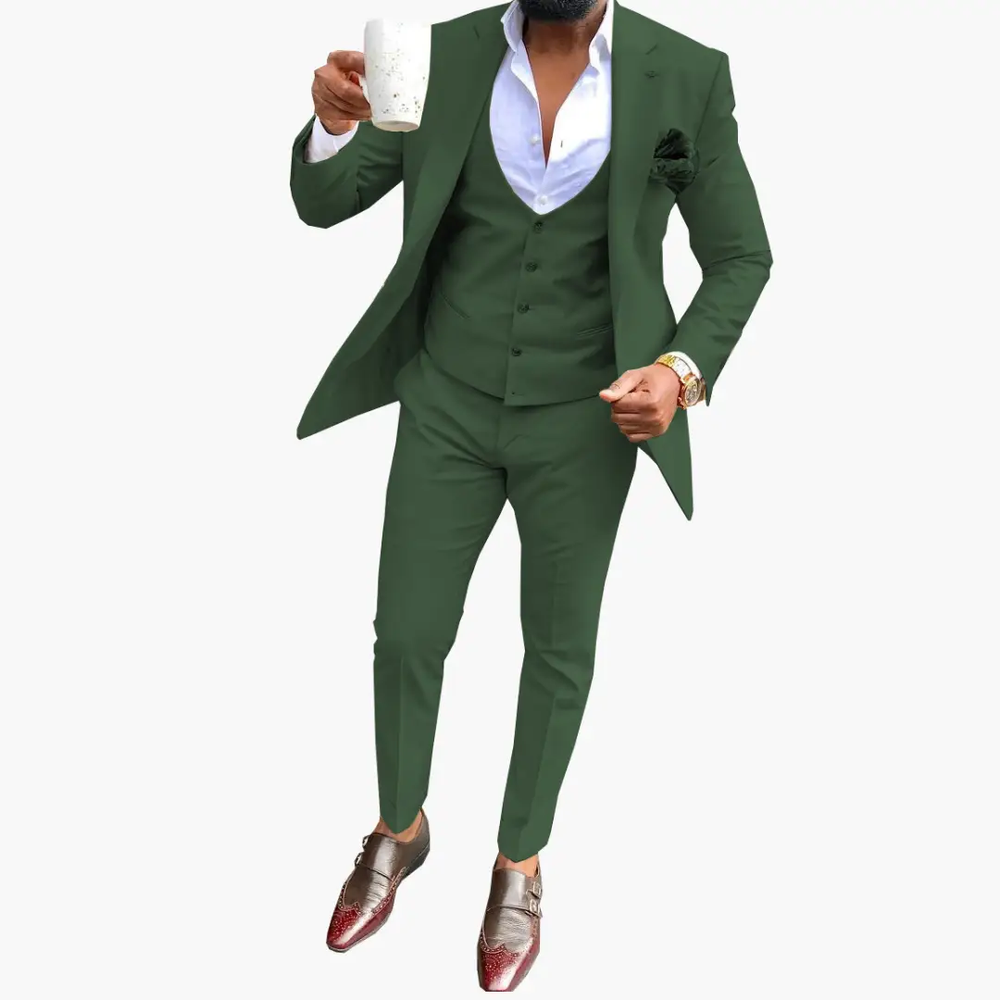Men's Three-Piece Suit Set – Vest, Breathable Blazer & Notched Lapel Design