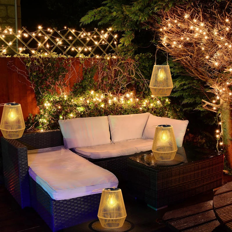 Handwoven Solar Garden Light – Warm White LED, Waterproof Pathway Lantern