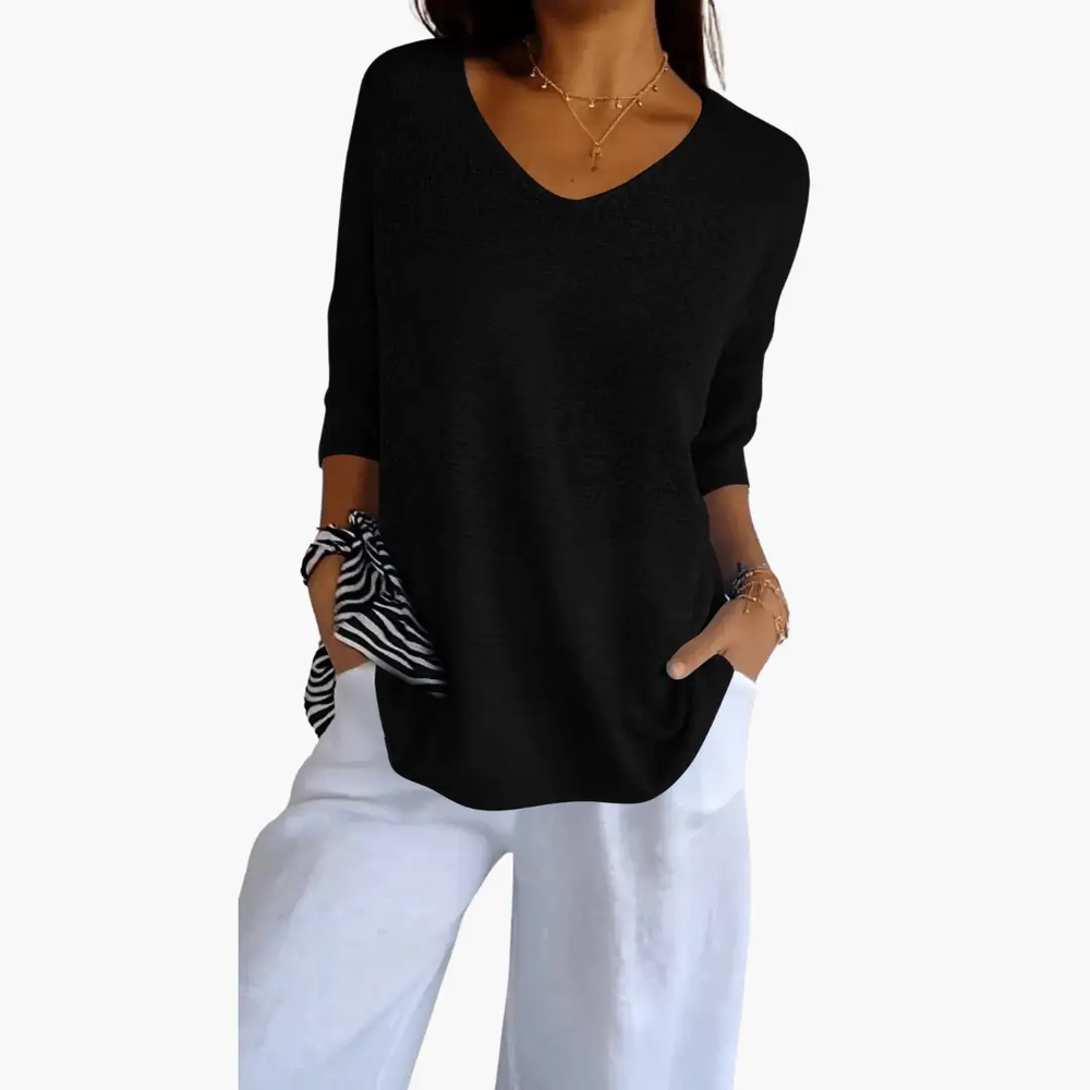 Women's Top – V-Neck, Loose Fit & Summer Casual Style