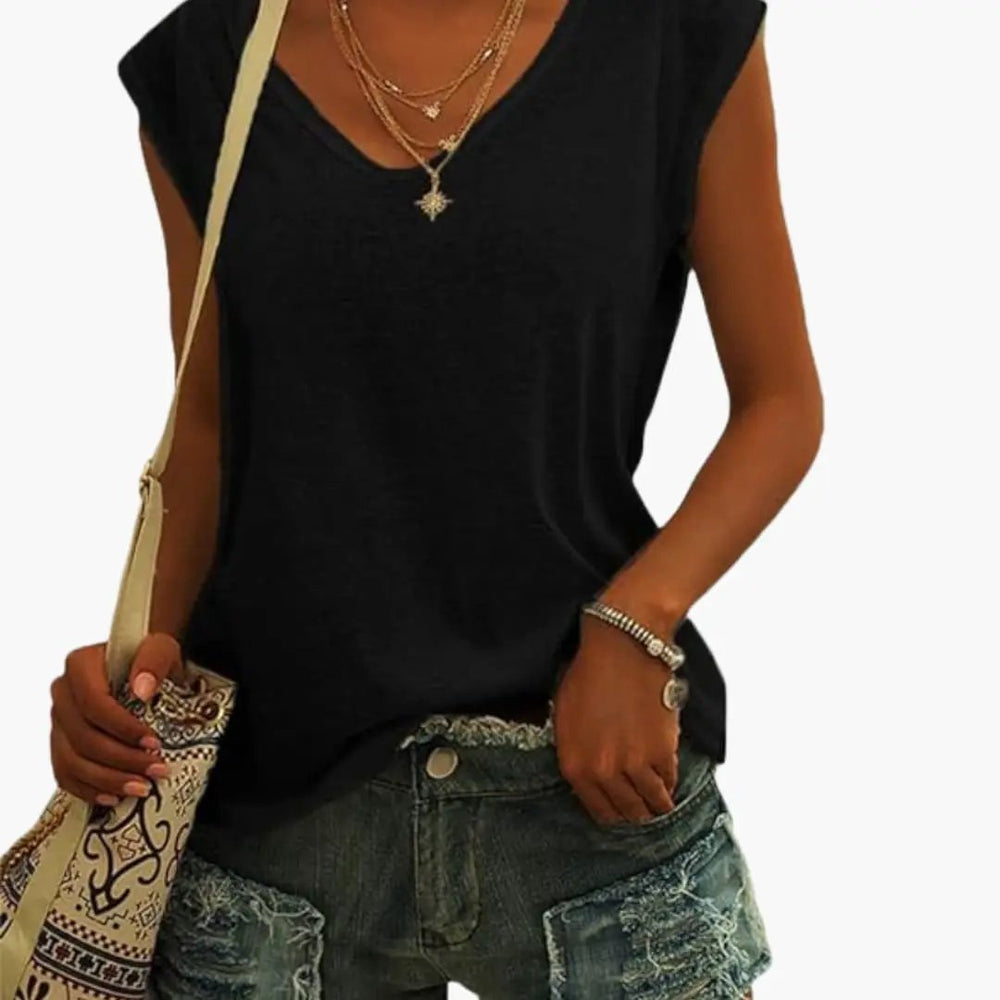 Women's Top – V-Neck, Cap Sleeves & Loose Fit