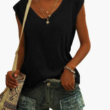 Women's Top – V-Neck, Cap Sleeves & Loose Fit