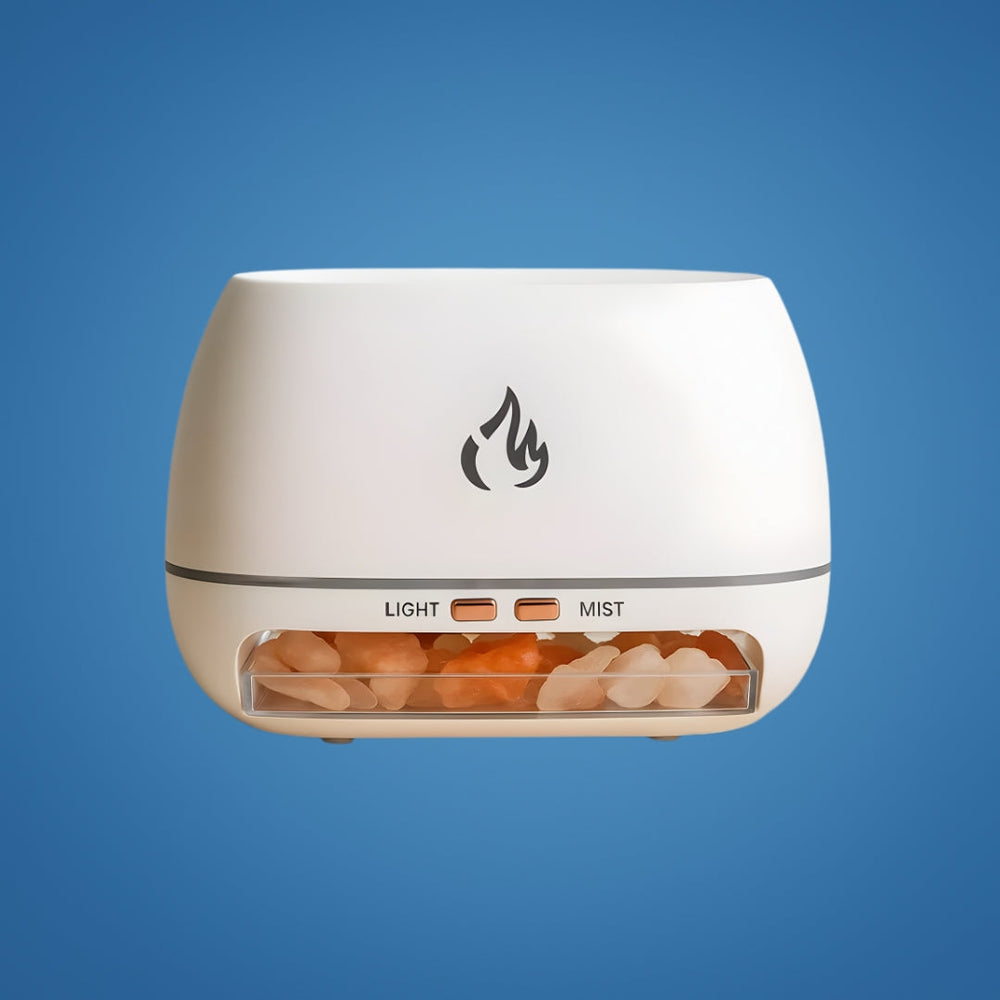 Ultrasonic Salt Stone Humidifier – LED Light, Whisper-Quiet & 18×12.5×8cm Compact