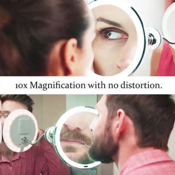 LED Makeup Mirror – 10x Magnification, Flexible Gooseneck & Suction Cup
