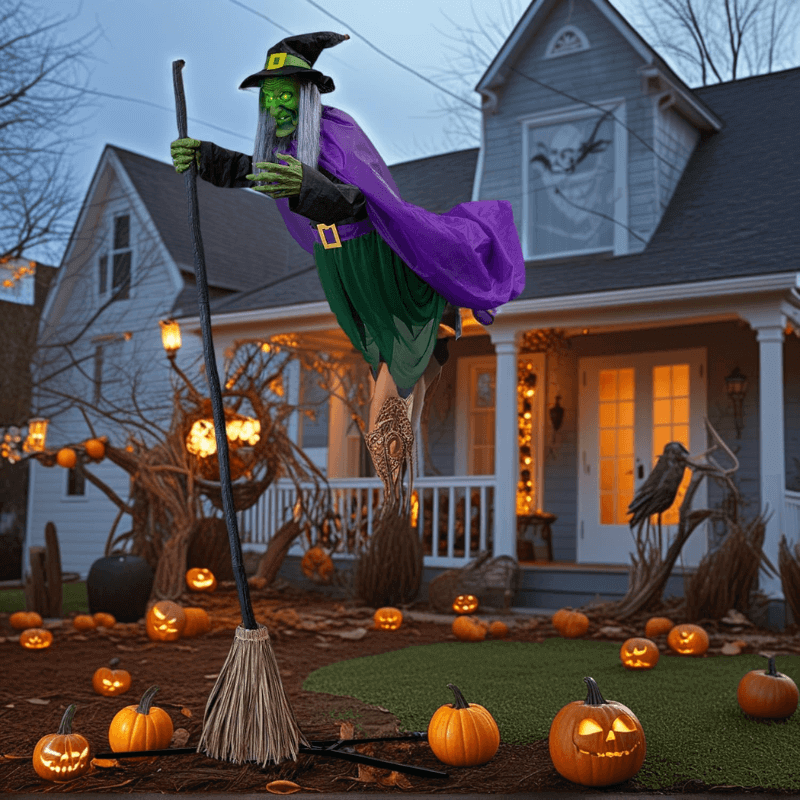 11.5-Foot Lighted Flying Witch Decoration