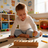 Holz Schraubbrett für Kinder – 8 verschiedene Befestiger für kreatives Lernen und Spiel