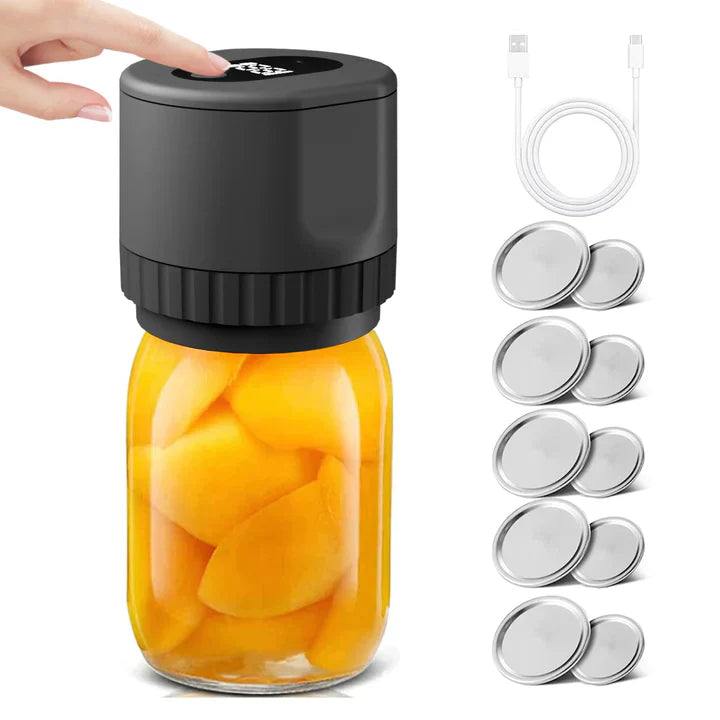 Electric Mason Jar Vacuum Sealer – USB Rechargeable, Wide-Mouth & Regular Lids, 30-Second Seal