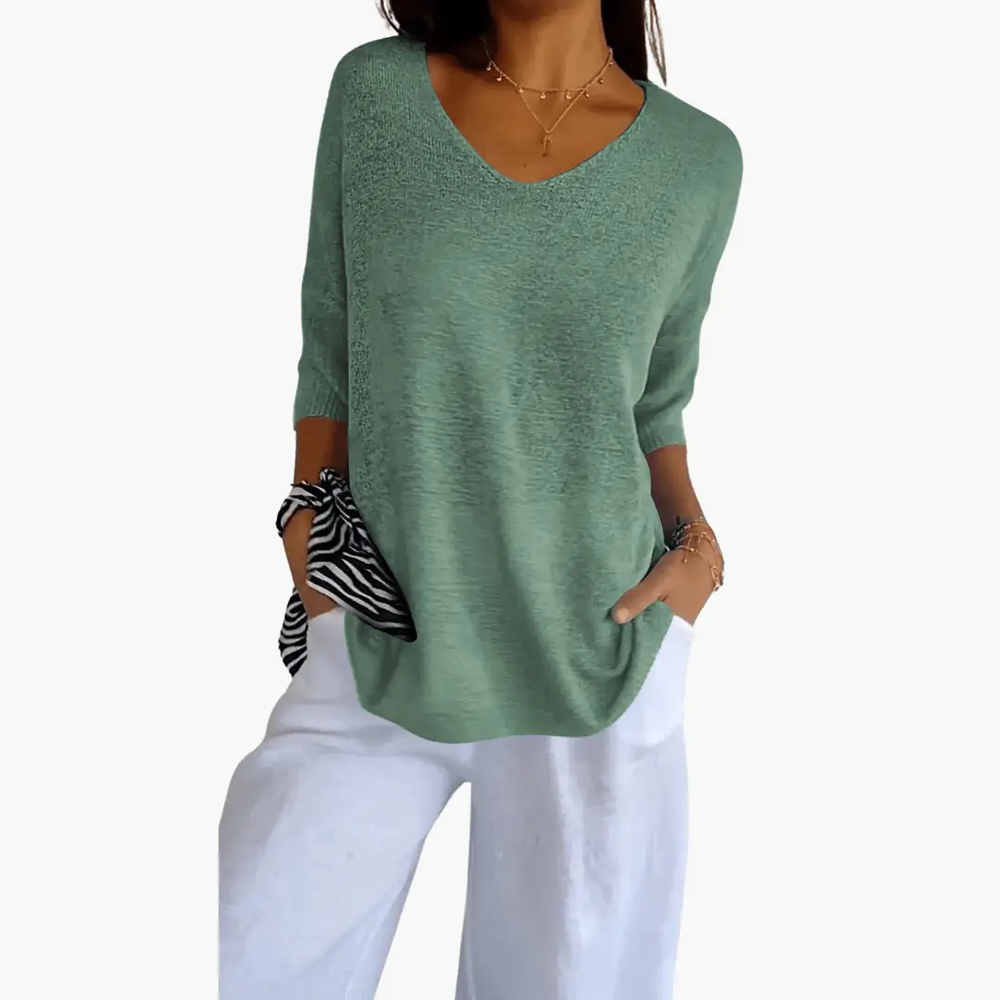 Women's Top – V-Neck, Loose Fit & Summer Casual Style