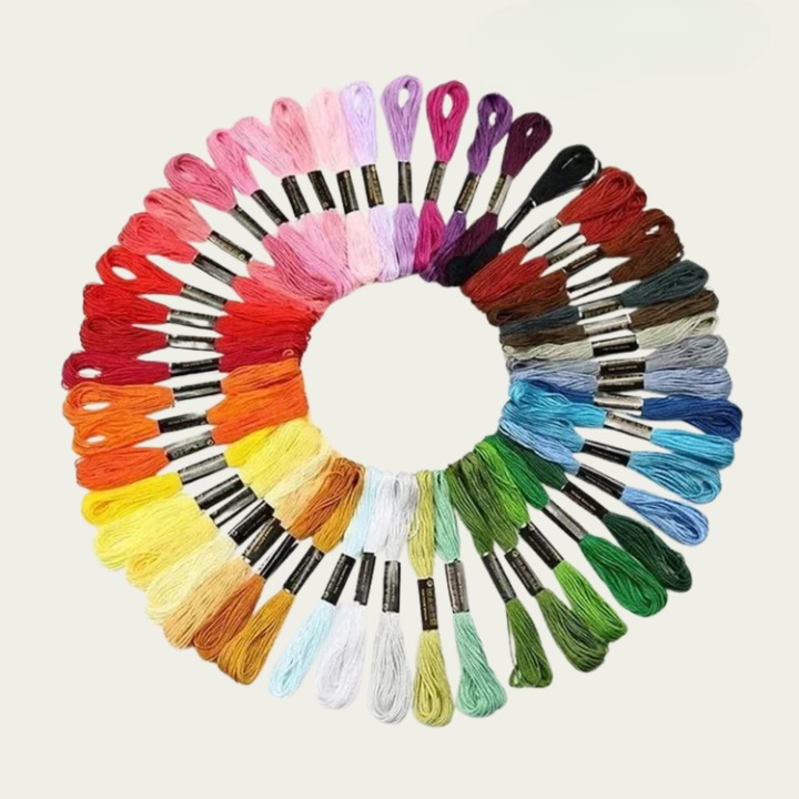 Embroidery Starter Kit – Water-Soluble Stick-On Patterns, 50 Thread Colors & Needles