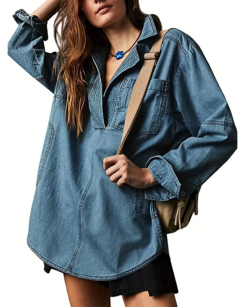 **Micah™ Oversized Denim Pullover - Stylish & Comfortable Casual Wear for All Seasons**