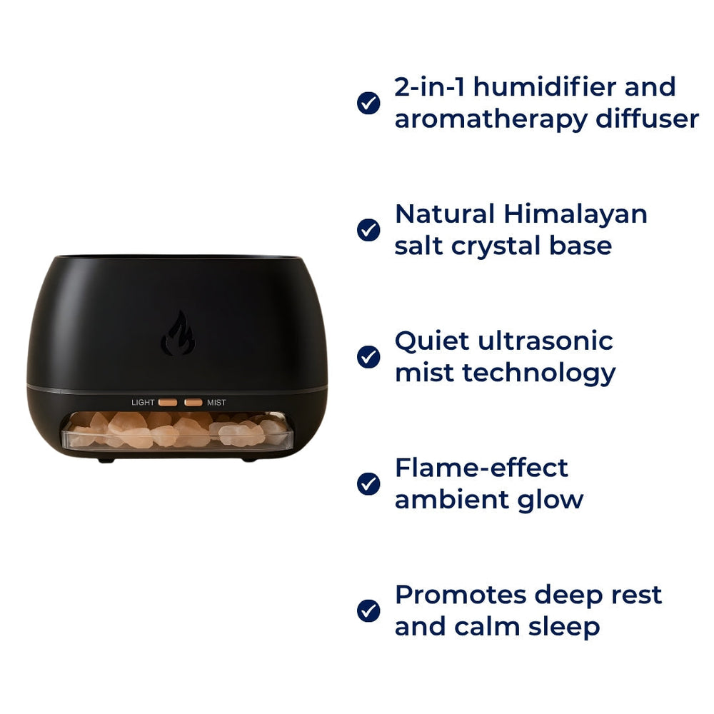 Ultrasonic Salt Stone Humidifier – LED Light, Whisper-Quiet & 18×12.5×8cm Compact